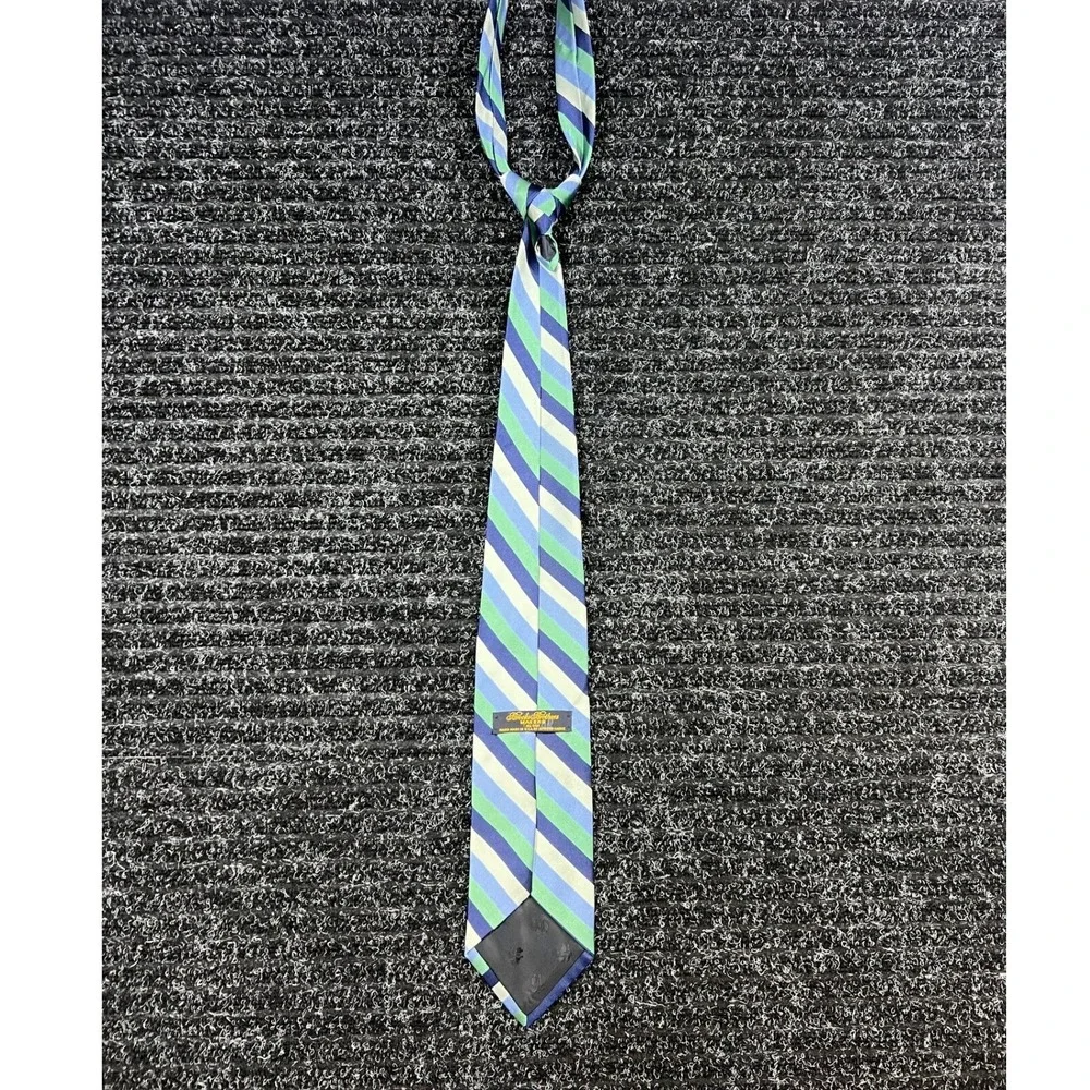 Brooks Brothers Makers Blue Green Striped Necktie All Silk‎ Men's Tie